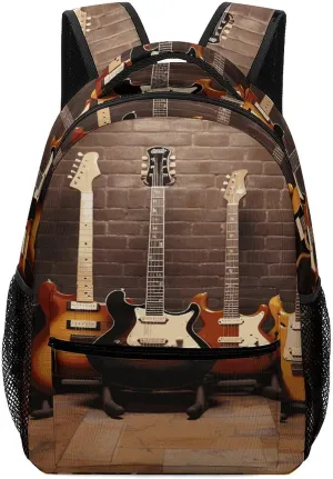 Small Backpacks Personalized Guitar Collection Printing Travel Bag Lightweight Travel Backpack For Women Men