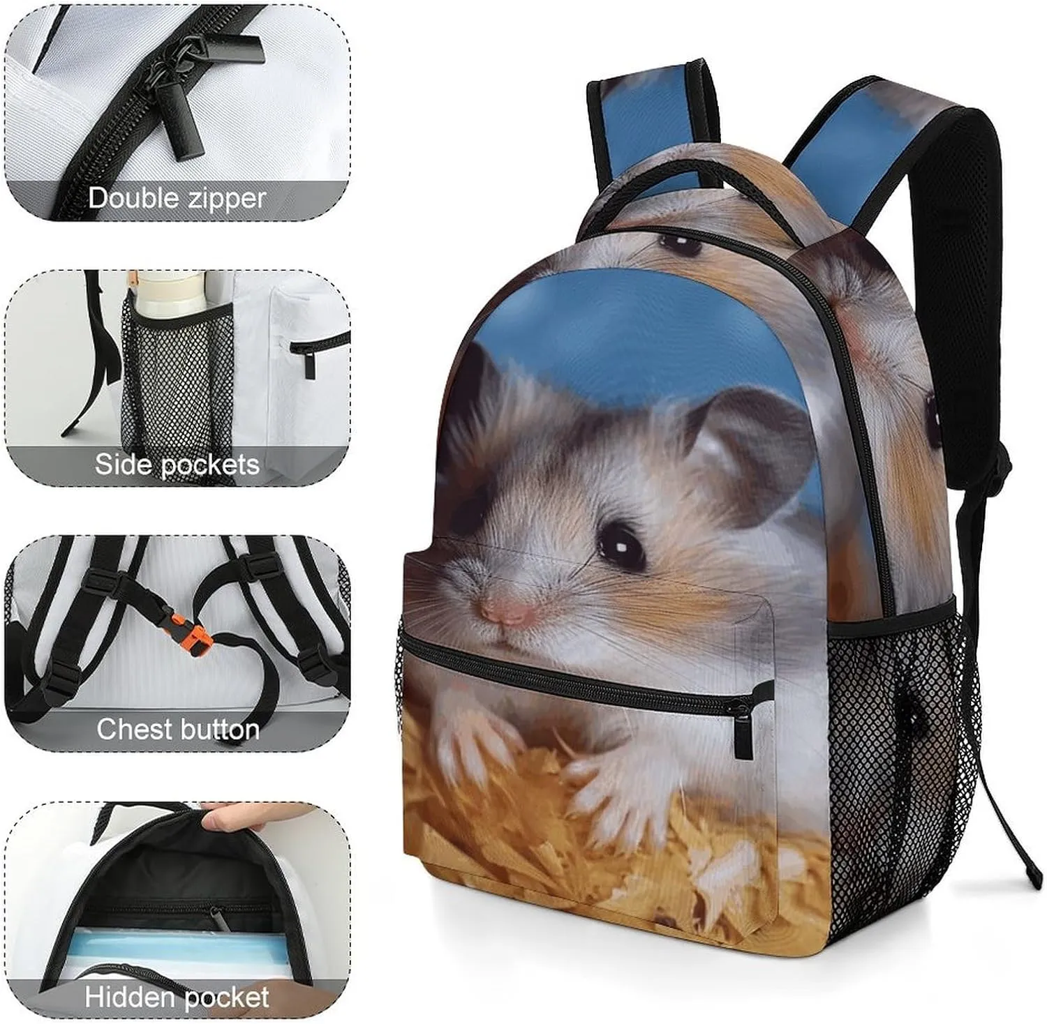 Small Backpacks Personalized Hamster Printing Travel Bag Lightweight Travel Backpack For Women Men