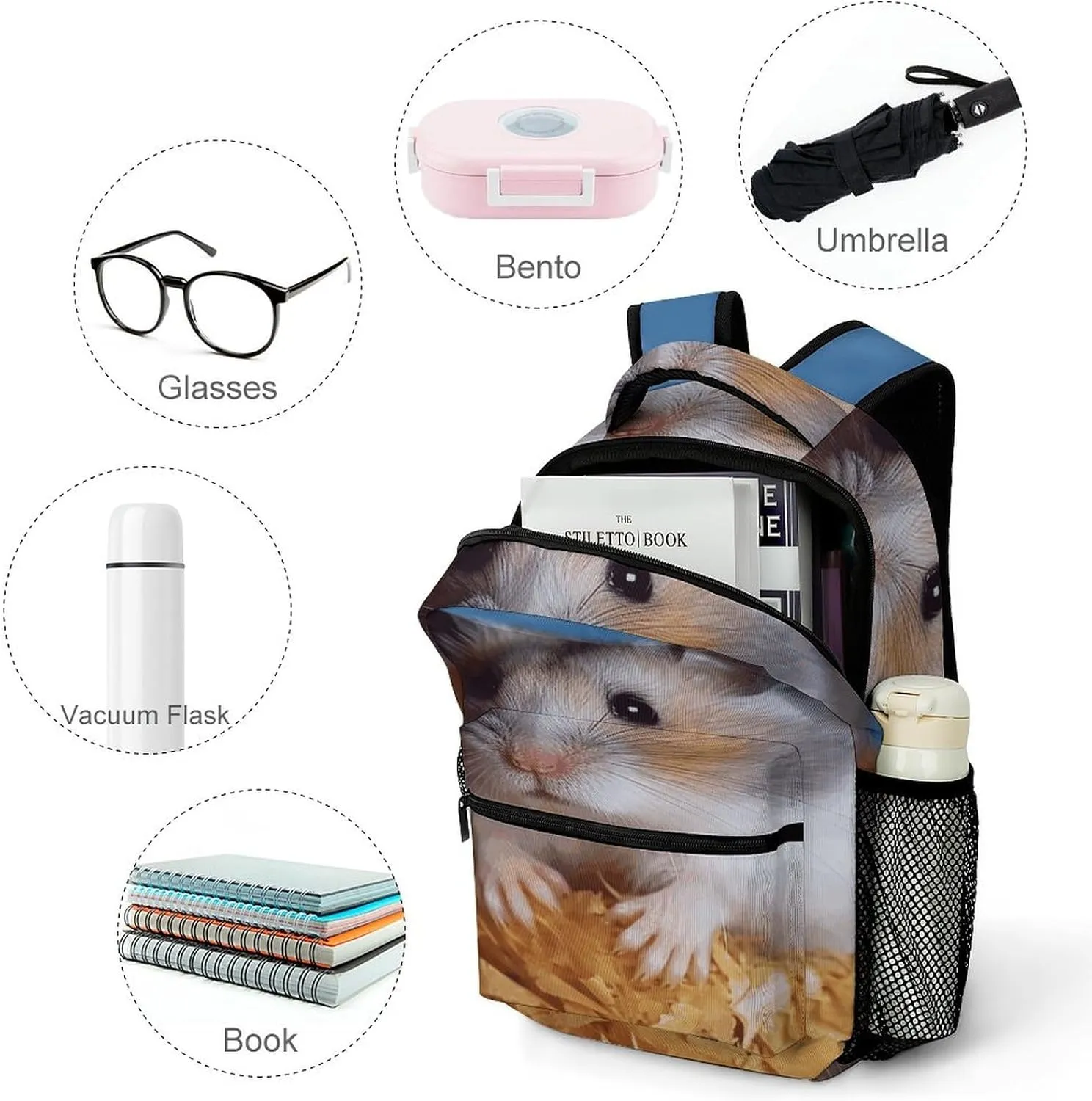 Small Backpacks Personalized Hamster Printing Travel Bag Lightweight Travel Backpack For Women Men