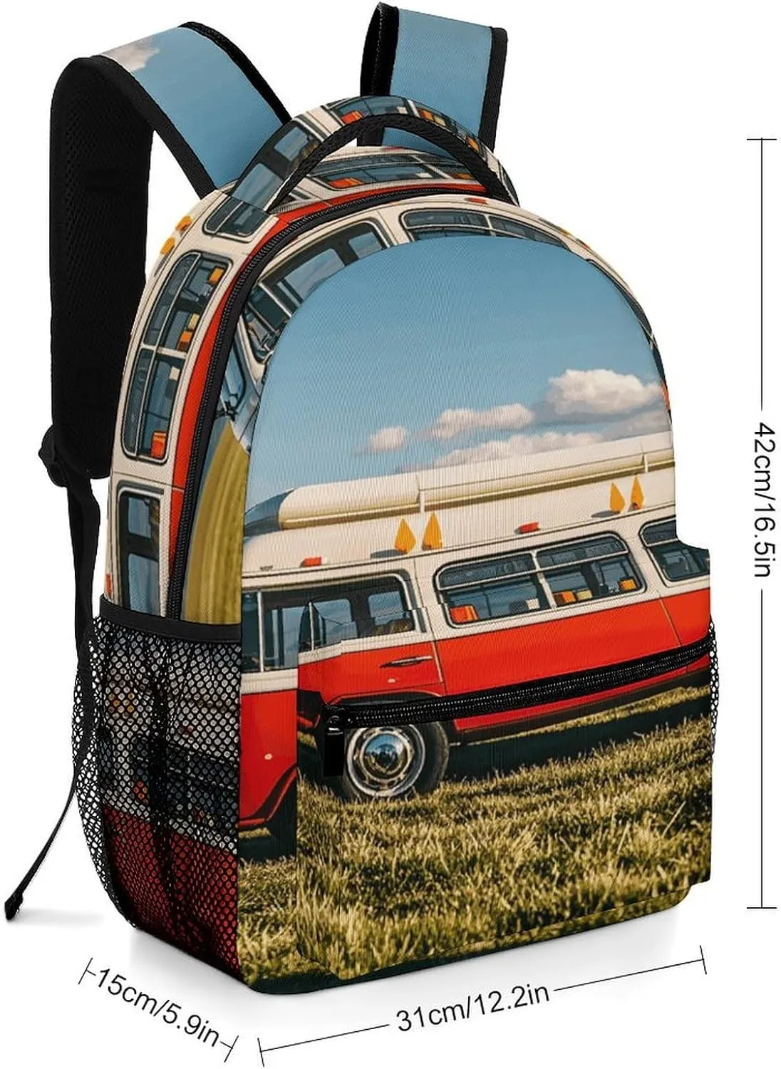 Small Backpacks Personalized Happy Bus Printing Travel Bag Lightweight Travel Backpack For Women Men