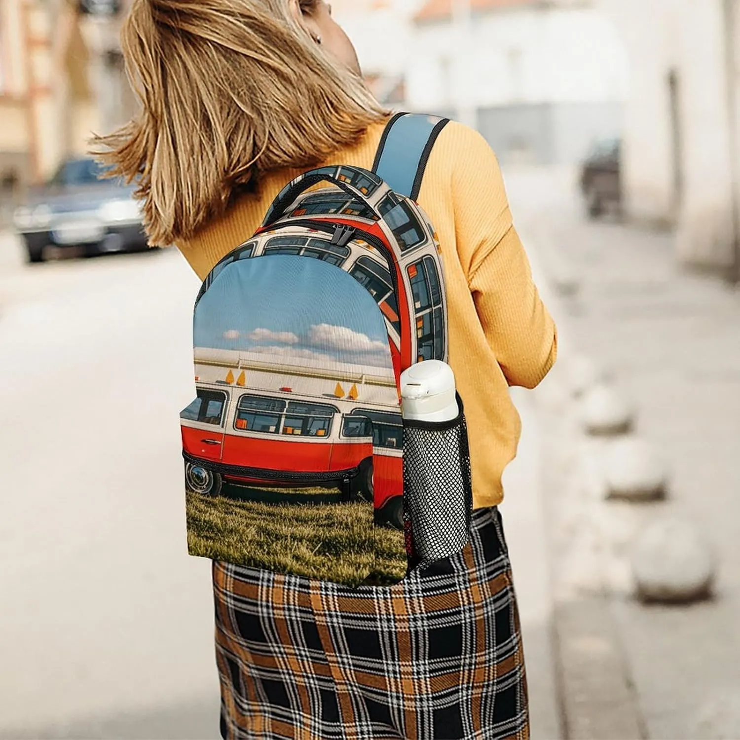 Small Backpacks Personalized Happy Bus Printing Travel Bag Lightweight Travel Backpack For Women Men