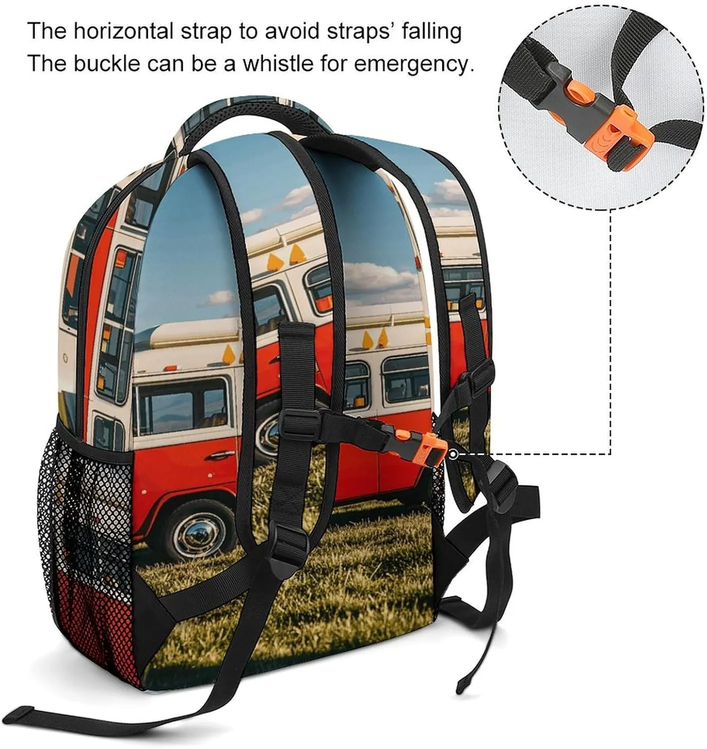 Small Backpacks Personalized Happy Bus Printing Travel Bag Lightweight Travel Backpack For Women Men