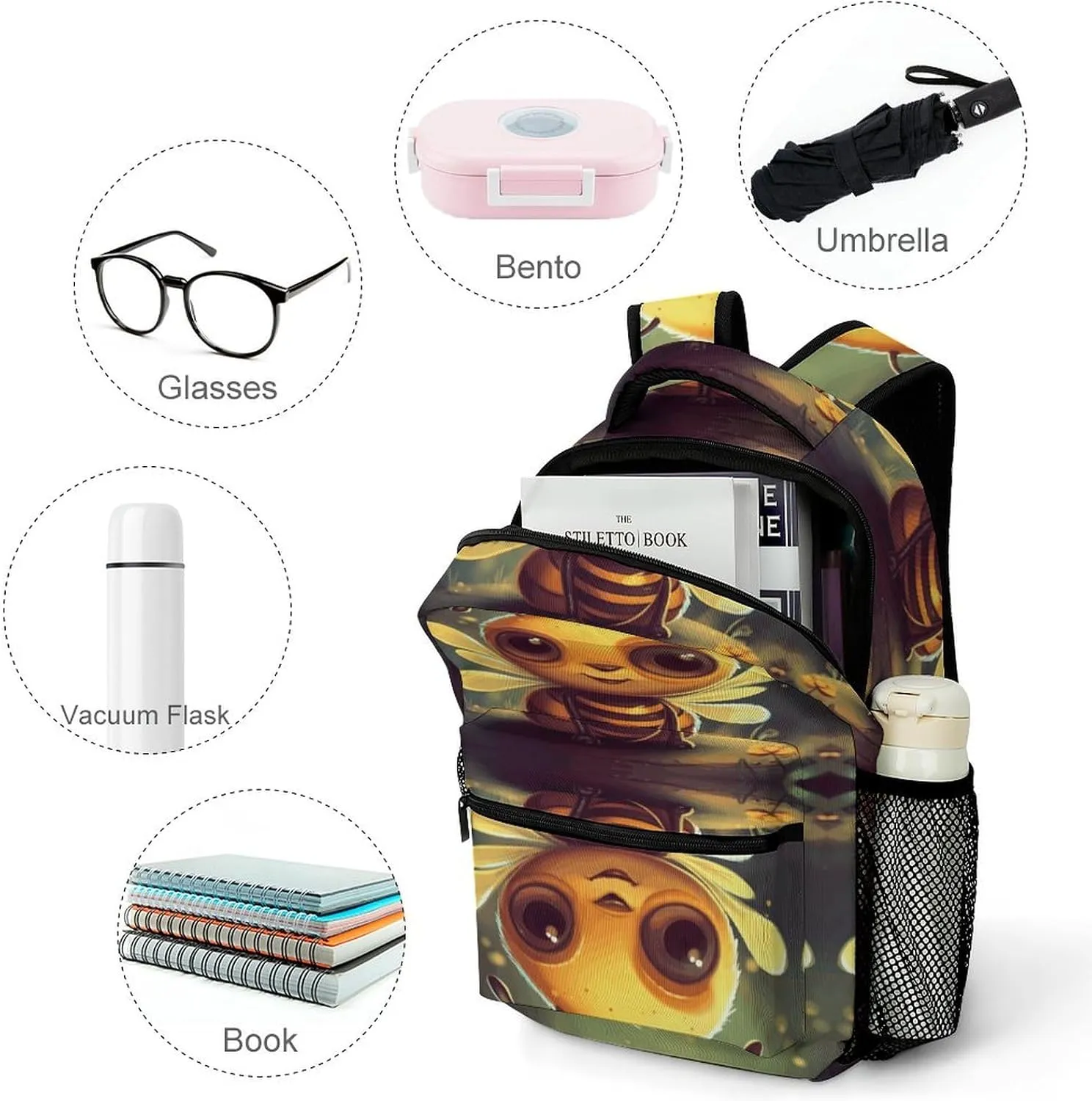 Small Backpacks Personalized Happy Illustration Printing Travel Bag Lightweight Travel Backpack For Women Men