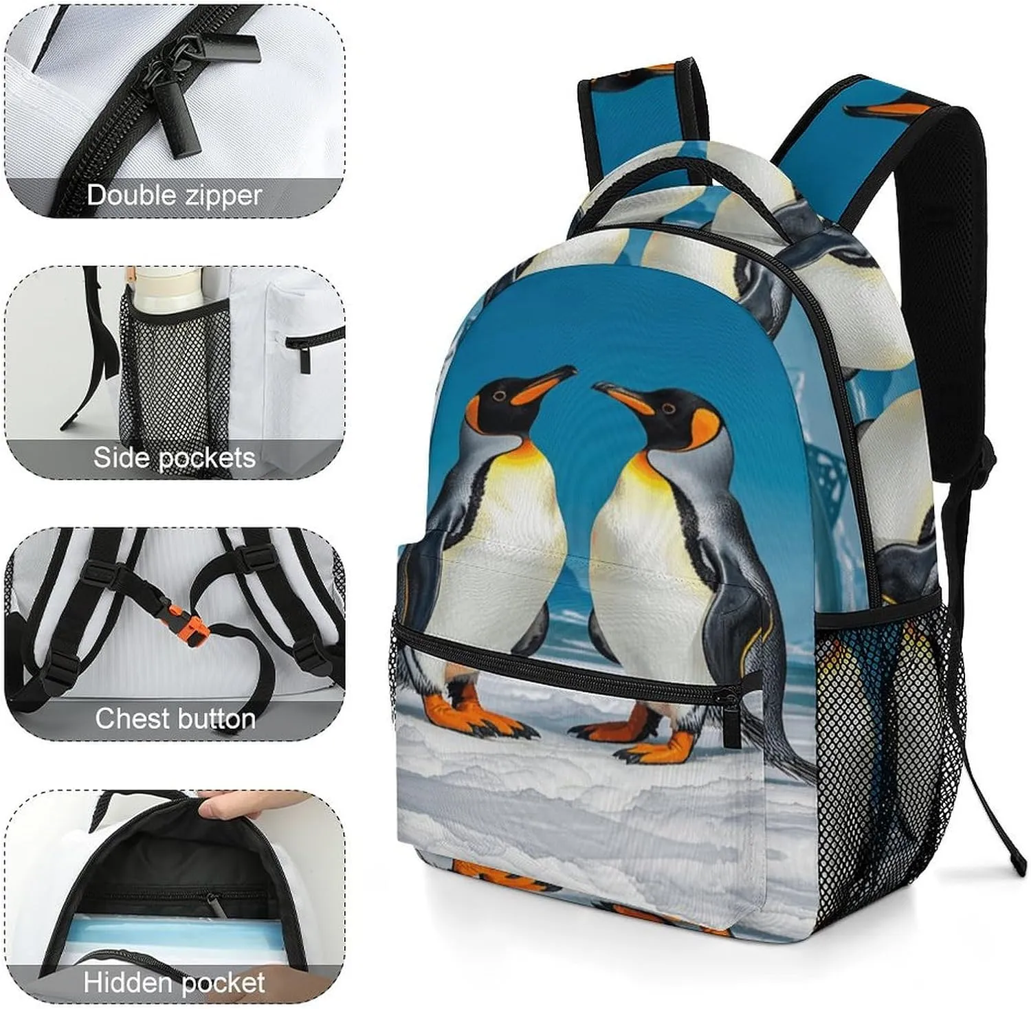 Small Backpacks Personalized Happy Penguins Printing Travel Bag Lightweight Travel Backpack For Women Men