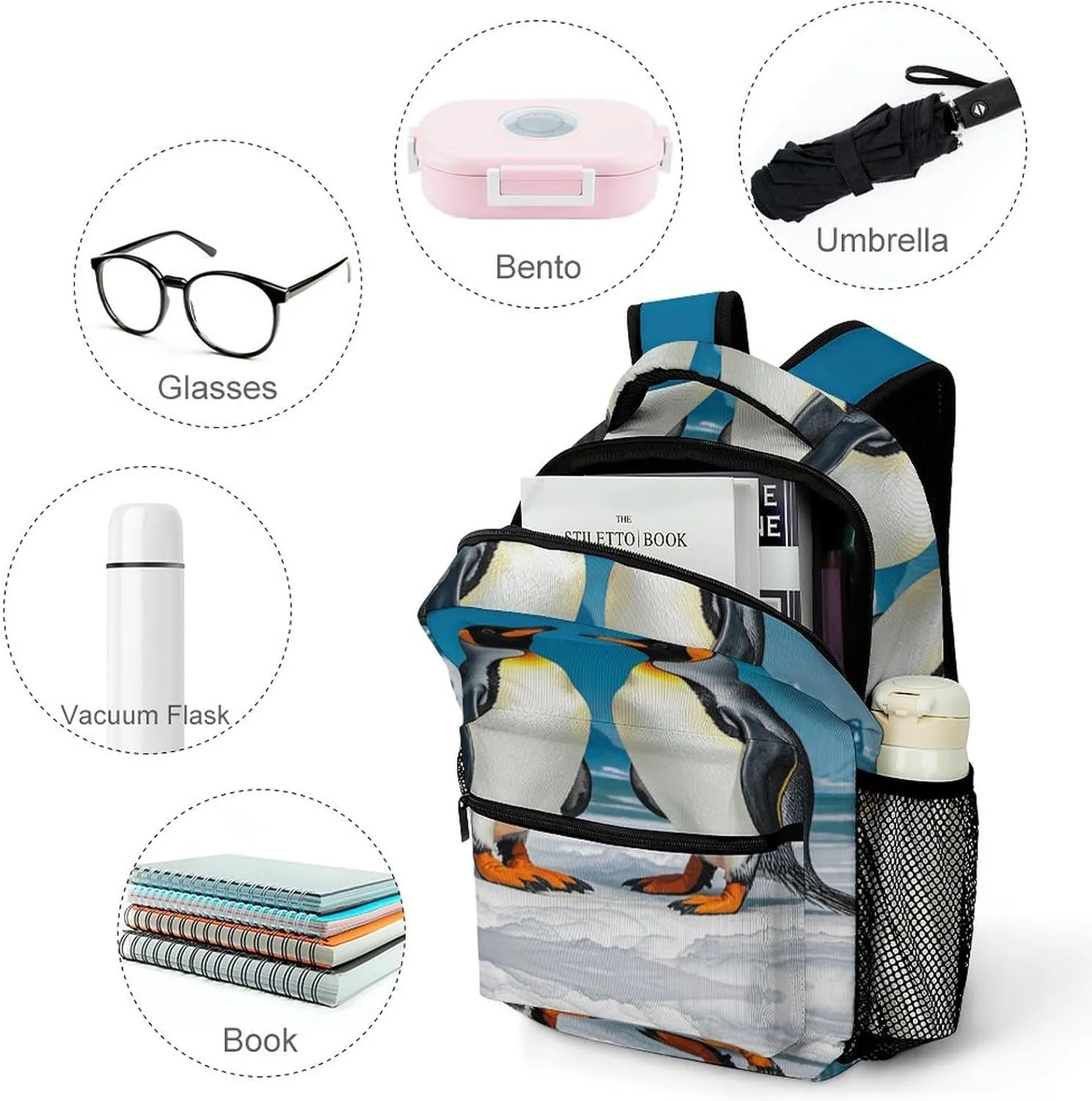 Small Backpacks Personalized Happy Penguins Printing Travel Bag Lightweight Travel Backpack For Women Men