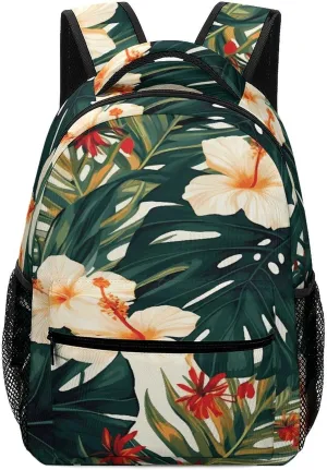 Small Backpacks Personalized Hawaiian Flower Leaves Printing Travel Bag Lightweight Travel Backpack For Women Men
