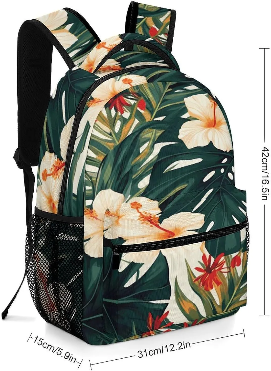 Small Backpacks Personalized Hawaiian Flower Leaves Printing Travel Bag Lightweight Travel Backpack For Women Men