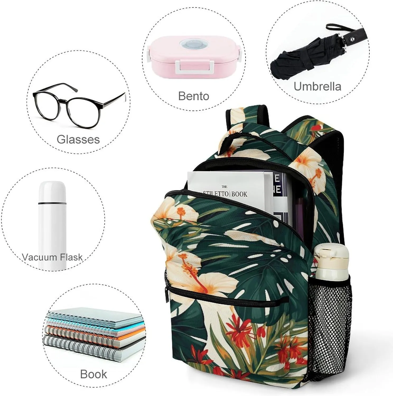 Small Backpacks Personalized Hawaiian Flower Leaves Printing Travel Bag Lightweight Travel Backpack For Women Men