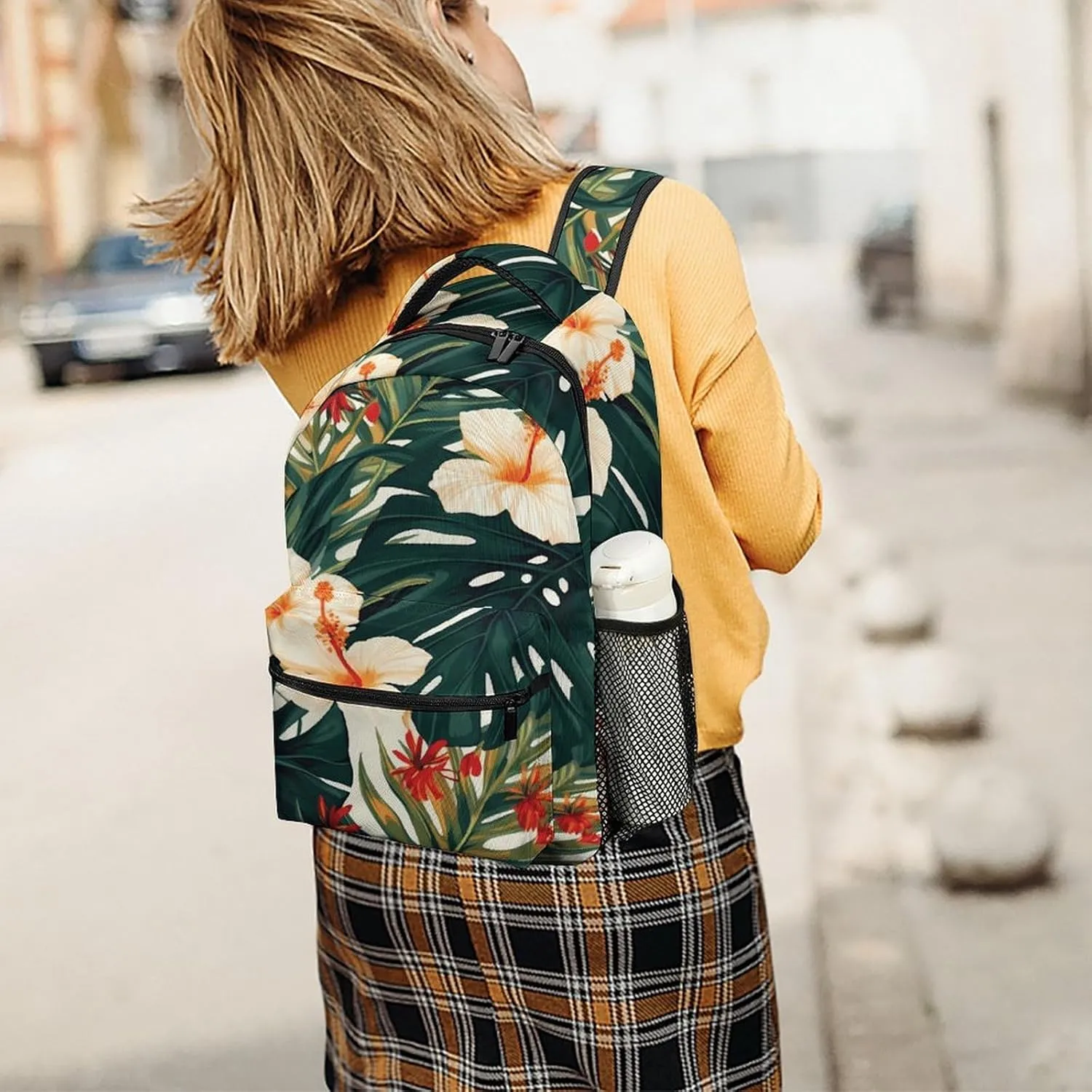 Small Backpacks Personalized Hawaiian Flower Leaves Printing Travel Bag Lightweight Travel Backpack For Women Men