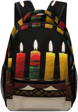 Small Backpacks Personalized Kwanzaa Candles Printing Travel Bag Lightweight Travel Backpack For Women Men
