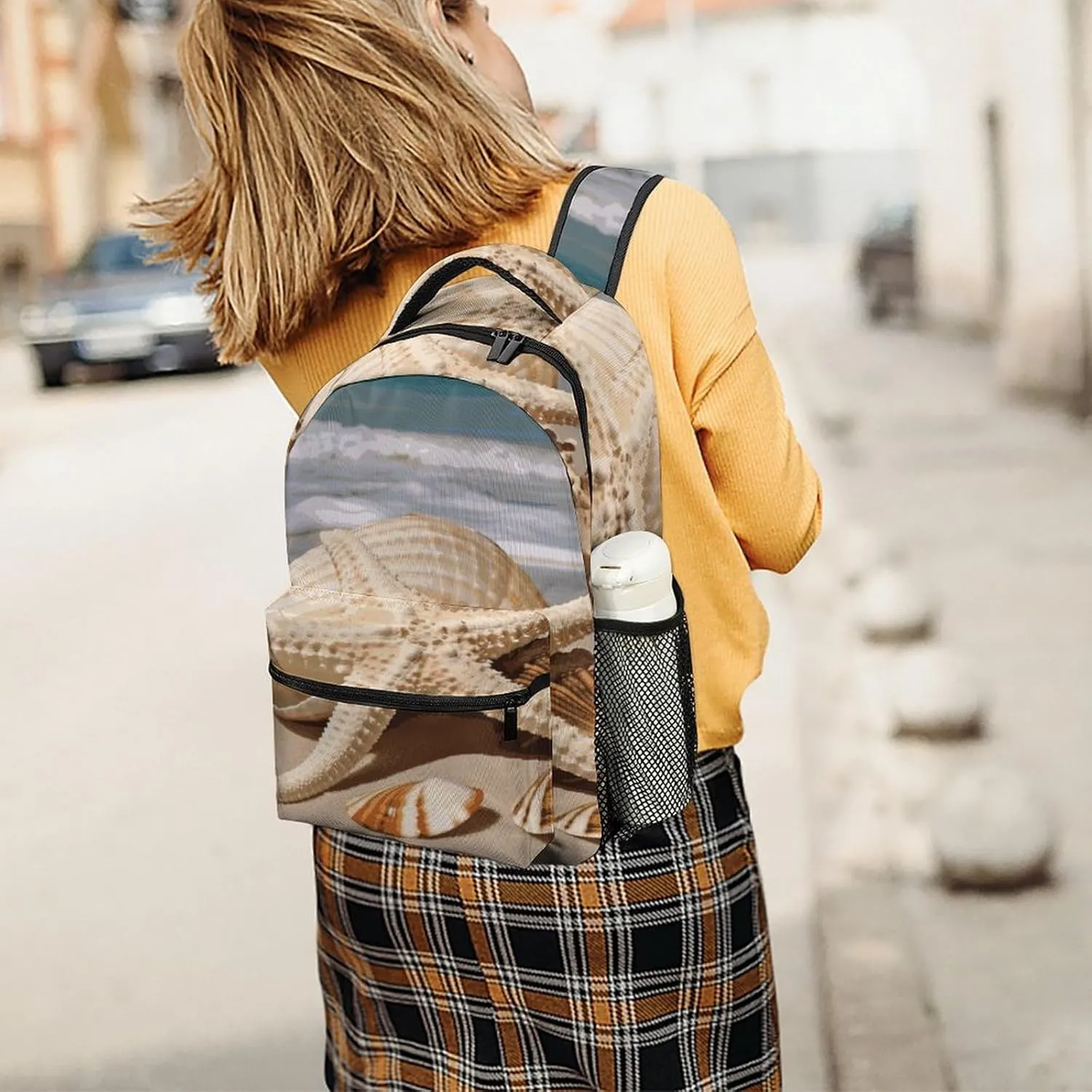 Small Backpacks Personalized Large Seashell Starfish Printing Travel Bag Lightweight Travel Backpack For Women Men