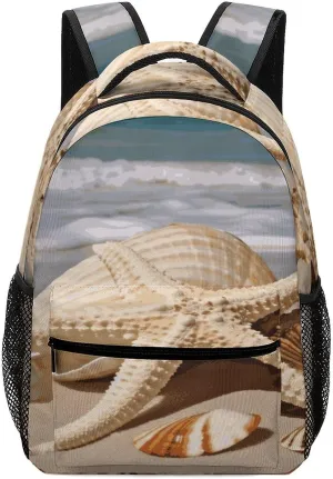 Small Backpacks Personalized Large Seashell Starfish Printing Travel Bag Lightweight Travel Backpack For Women Men