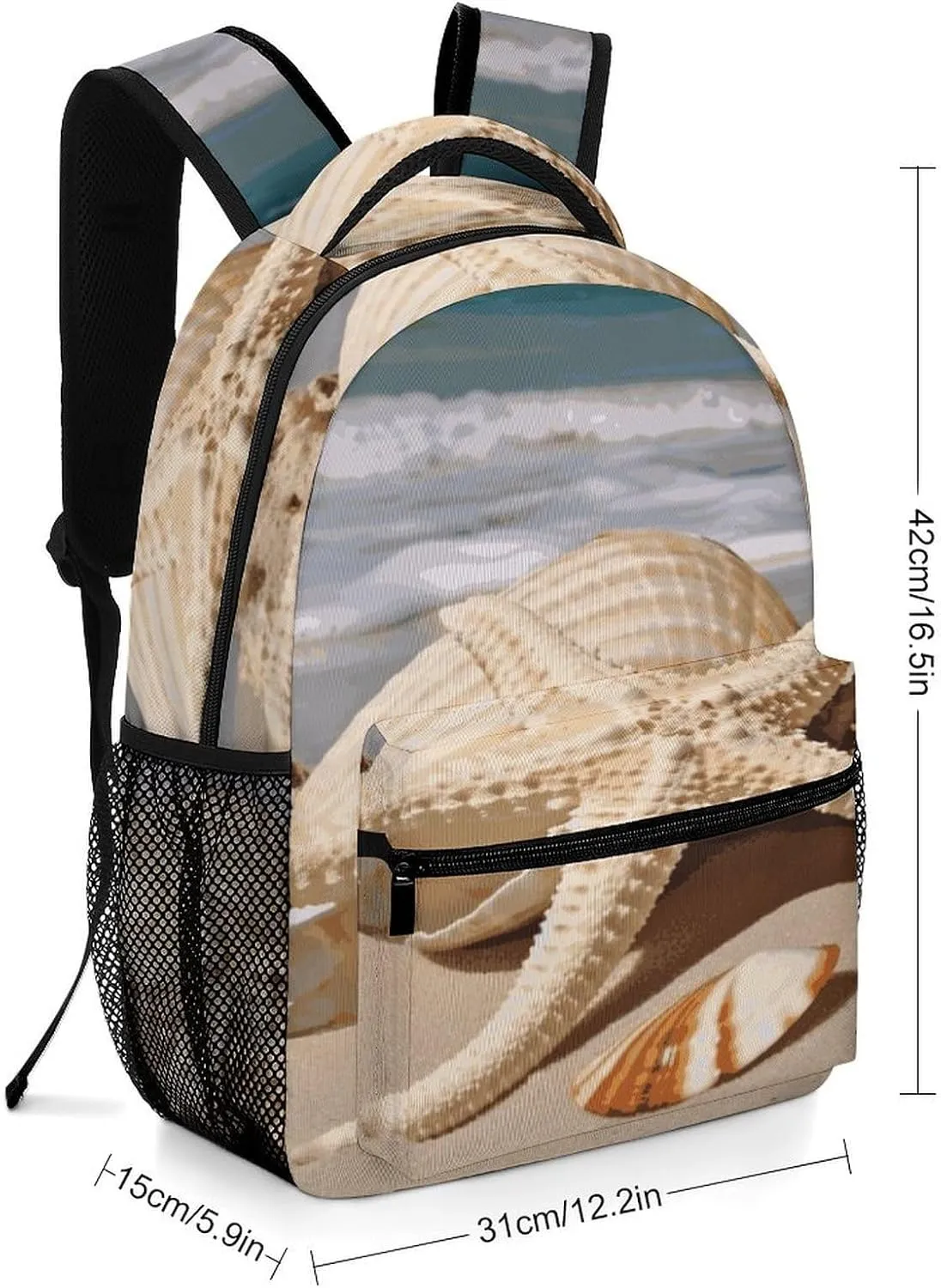 Small Backpacks Personalized Large Seashell Starfish Printing Travel Bag Lightweight Travel Backpack For Women Men