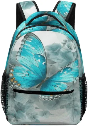 Small Backpacks Personalized Light Blue Butterfly Printing Travel Bag Lightweight Travel Backpack For Women Men