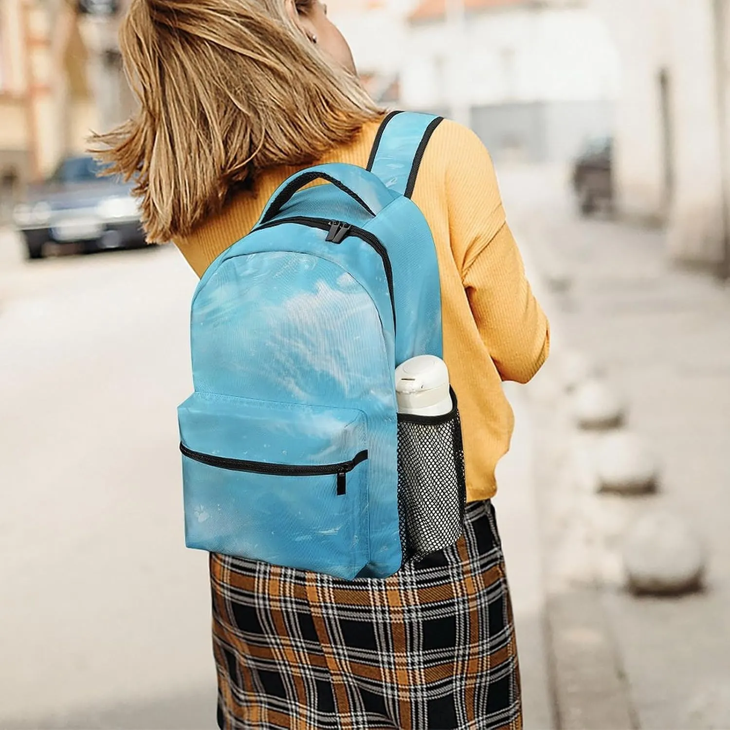Small Backpacks Personalized Light Blue Image Printing Travel Bag Lightweight Travel Backpack For Women Men