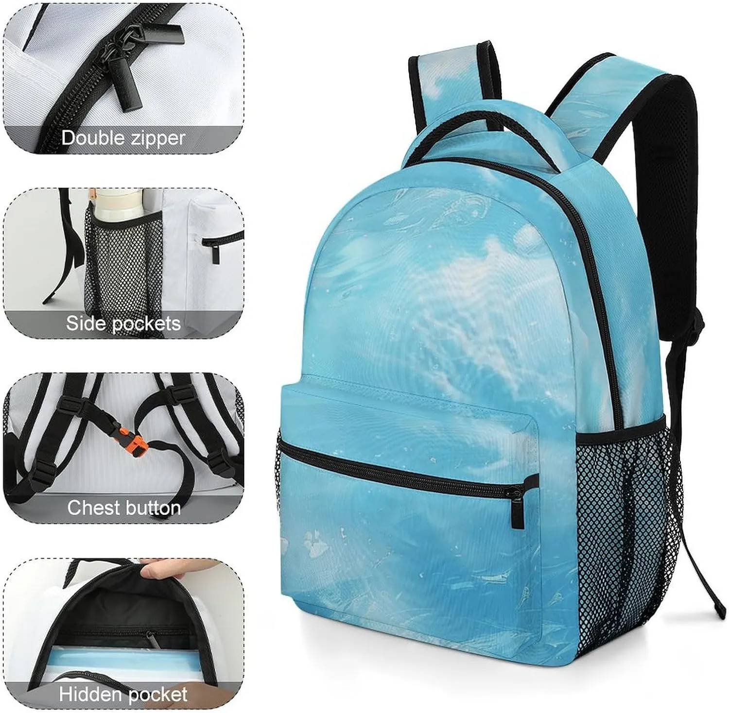 Small Backpacks Personalized Light Blue Image Printing Travel Bag Lightweight Travel Backpack For Women Men
