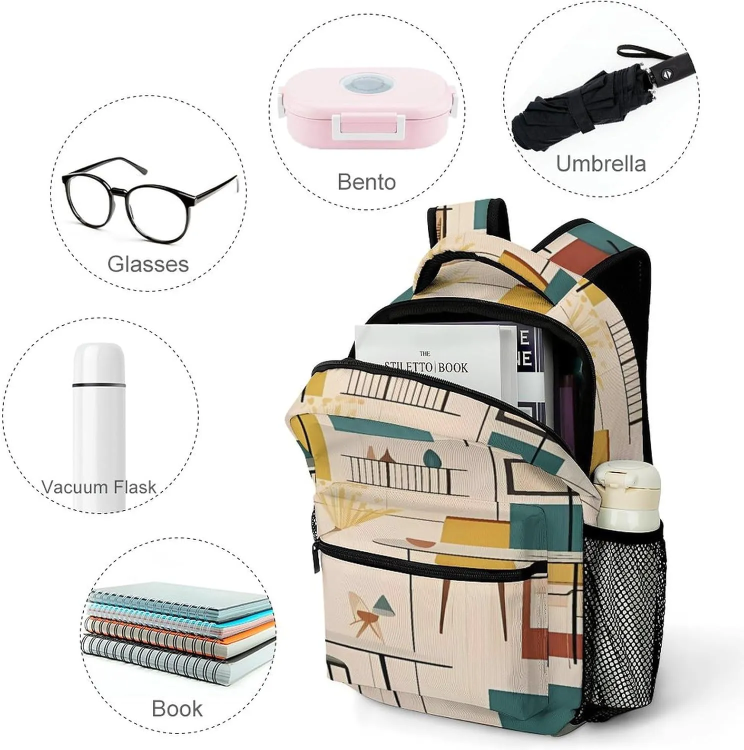 Small Backpacks Personalized Mid Century Modern Printing Travel Bag Lightweight Travel Backpack For Women Men