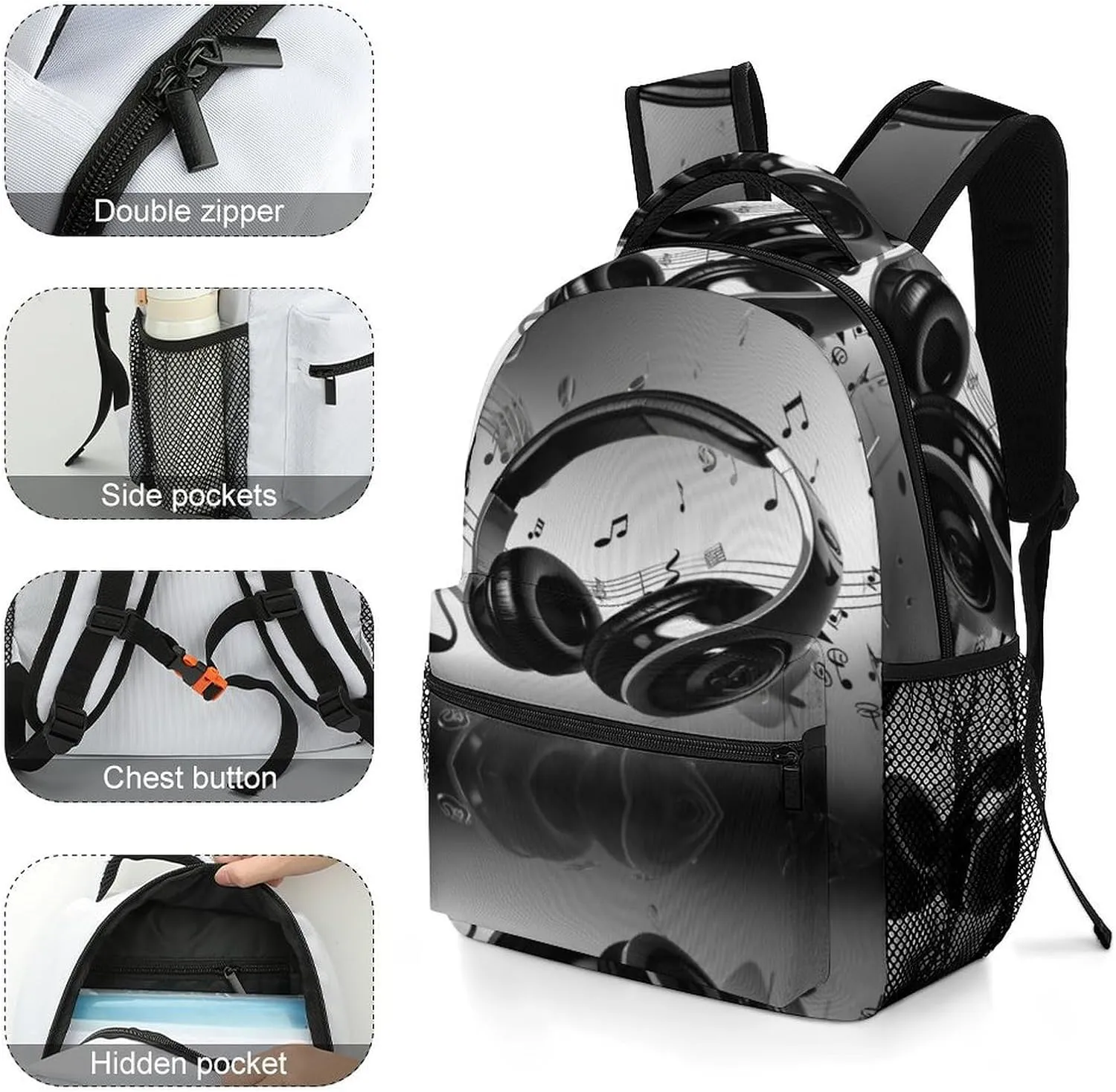 Small Backpacks Personalized Music Printing Travel Bag Lightweight Travel Backpack For Women Men