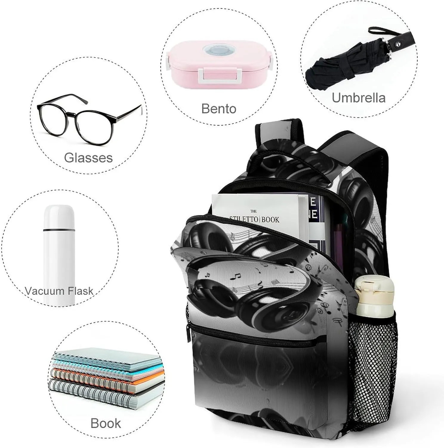 Small Backpacks Personalized Music Printing Travel Bag Lightweight Travel Backpack For Women Men