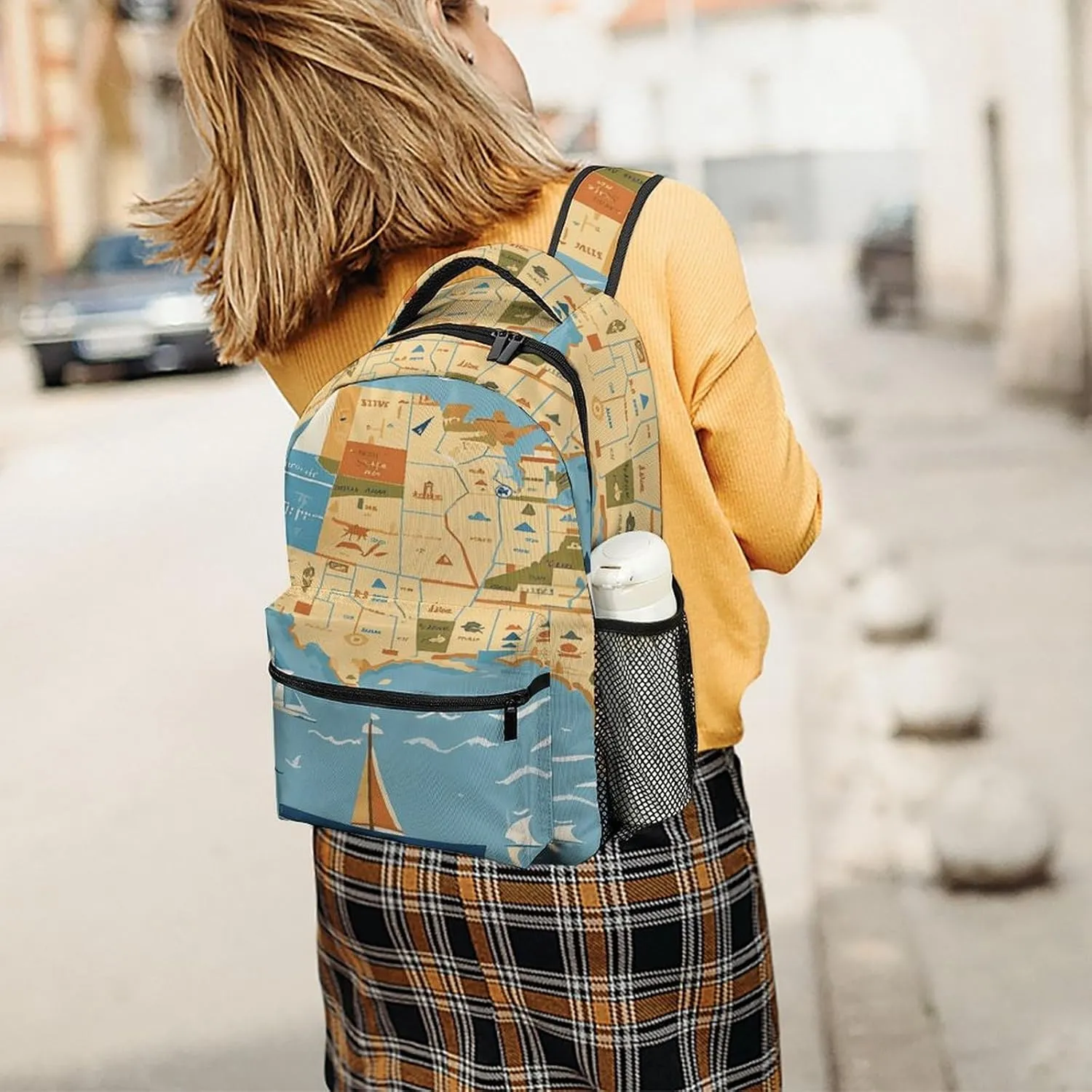 Small Backpacks Personalized Nautical Sailboat Map Printing Travel Bag Lightweight Travel Backpack For Women Men