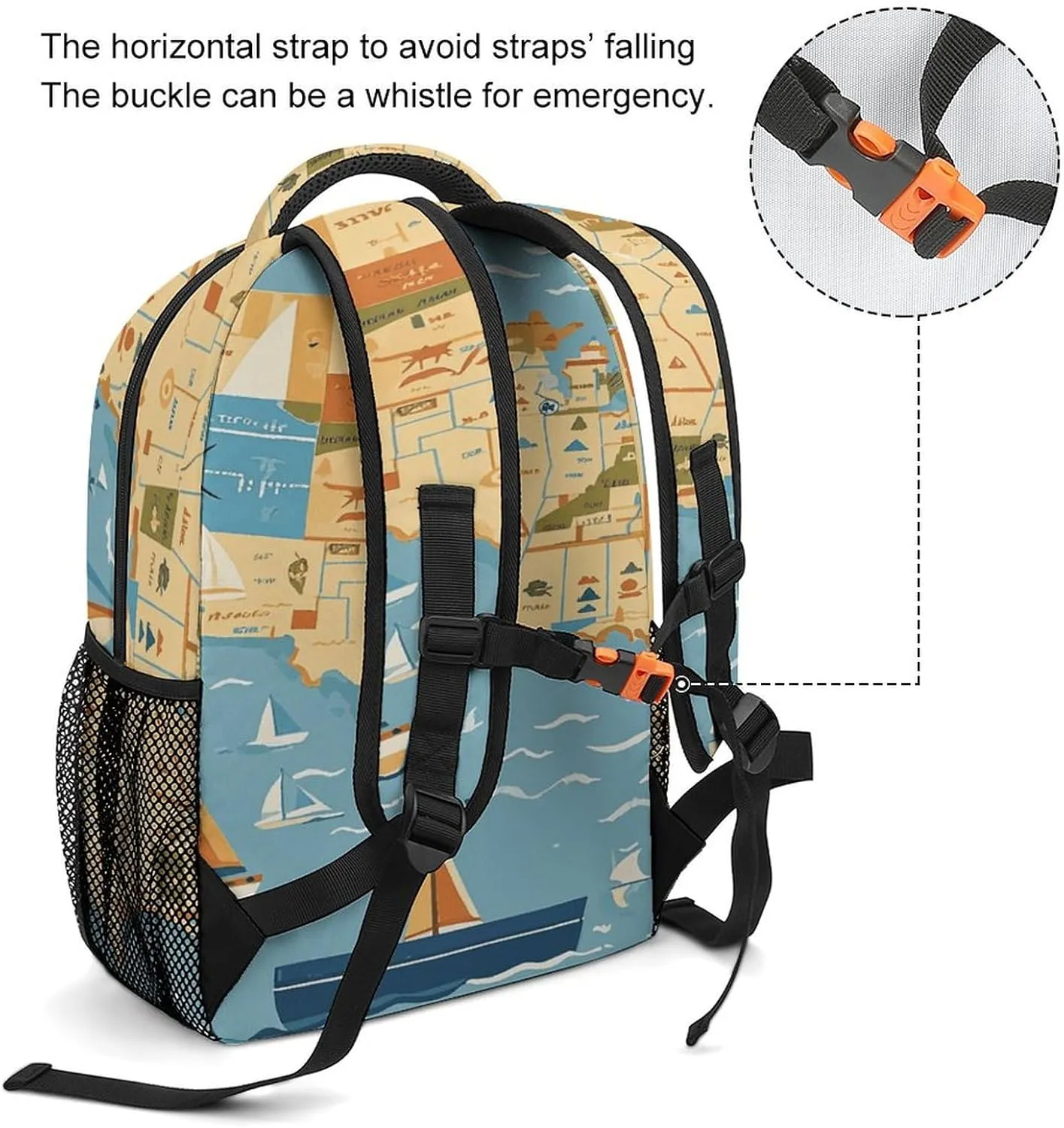 Small Backpacks Personalized Nautical Sailboat Map Printing Travel Bag Lightweight Travel Backpack For Women Men