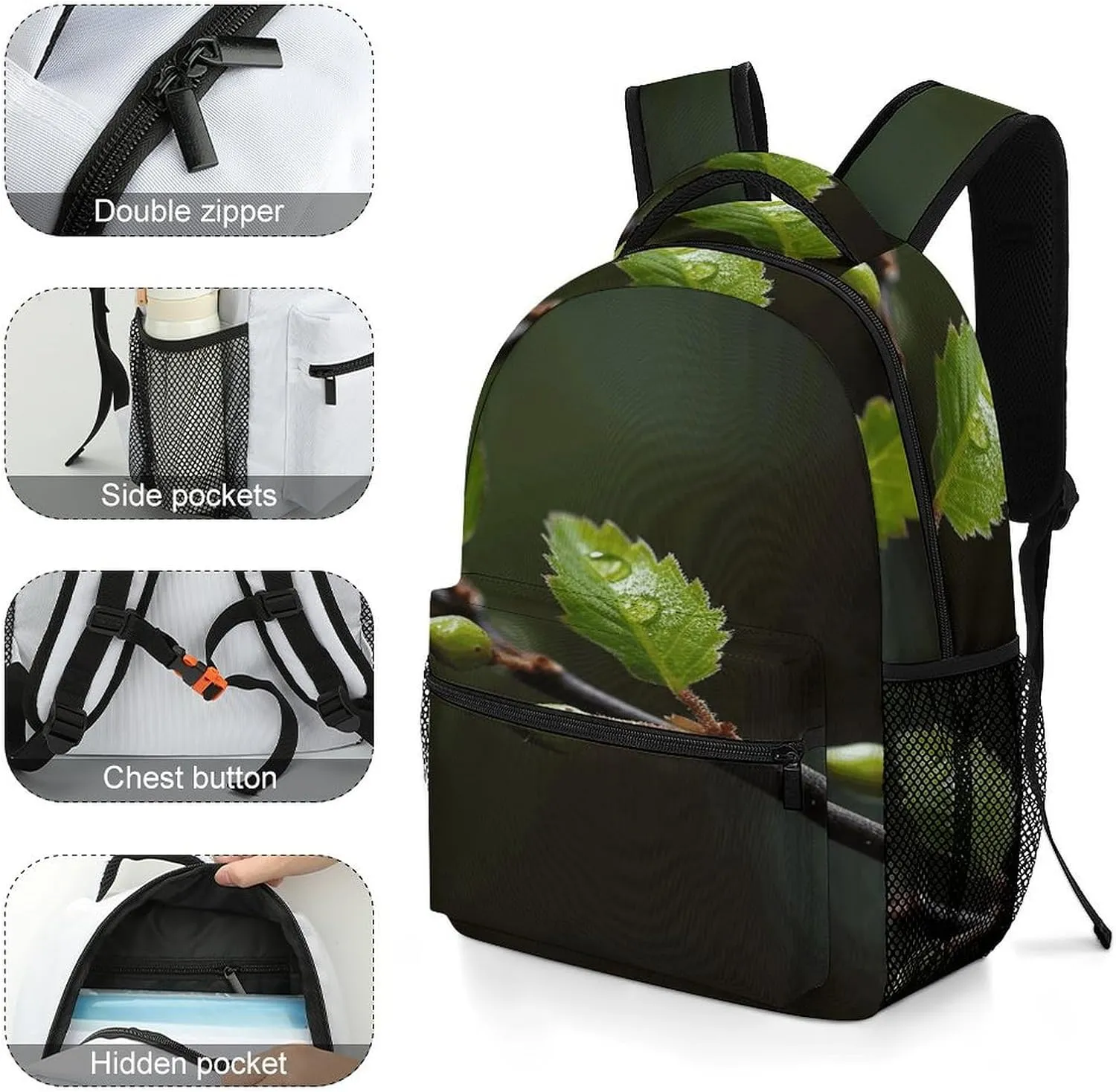 Small Backpacks Personalized New Leaves on Tree Branch Printing Travel Bag Lightweight Travel Backpack For Women Men