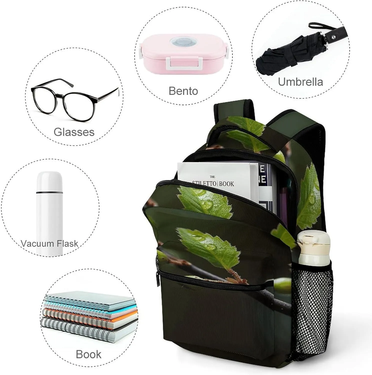 Small Backpacks Personalized New Leaves on Tree Branch Printing Travel Bag Lightweight Travel Backpack For Women Men