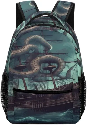 Small Backpacks Personalized Octopus Ship Printing Travel Bag Lightweight Travel Backpack For Women Men