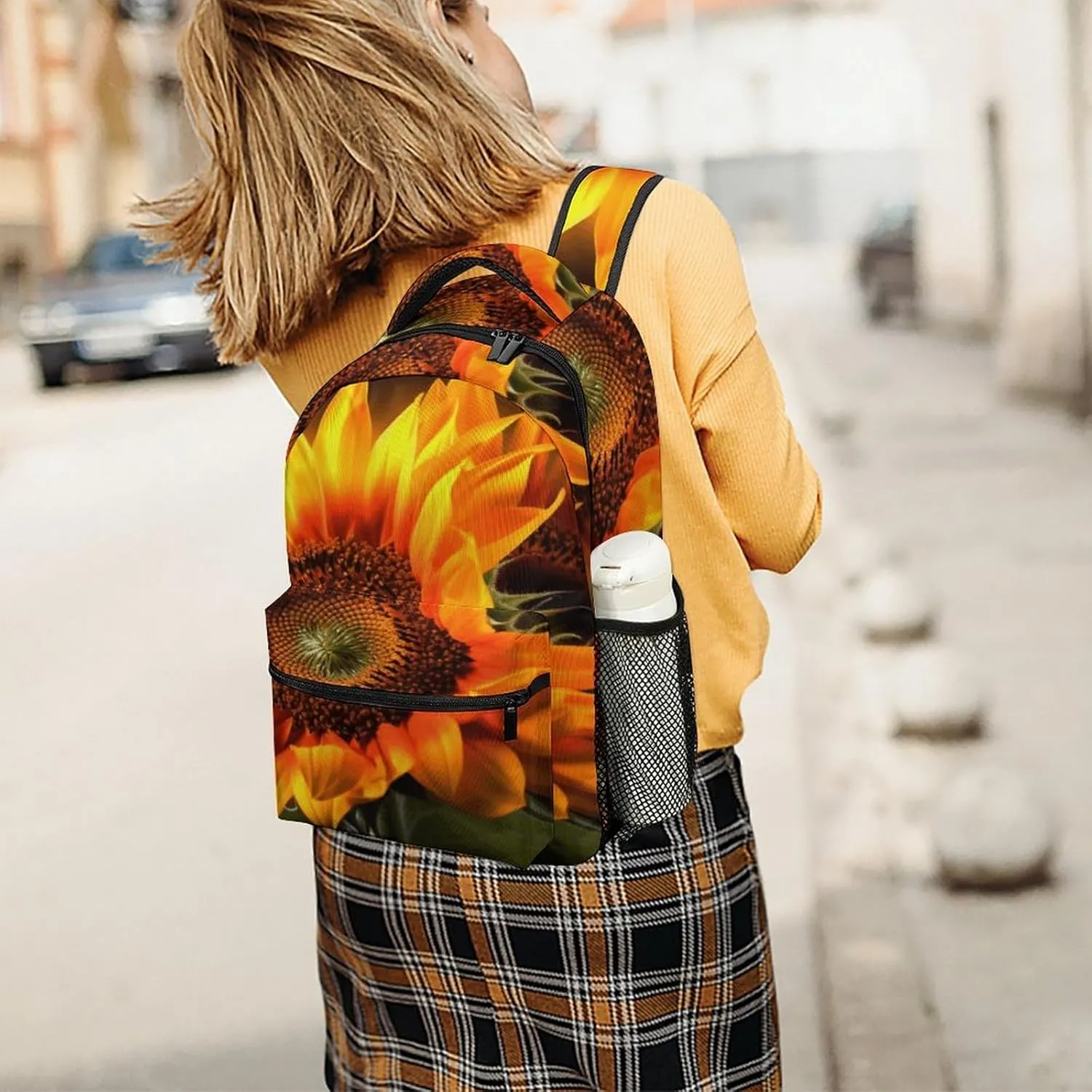 Small Backpacks Personalized Orange Sunflower Wallpaper Printing Travel Bag Lightweight Travel Backpack For Women Men