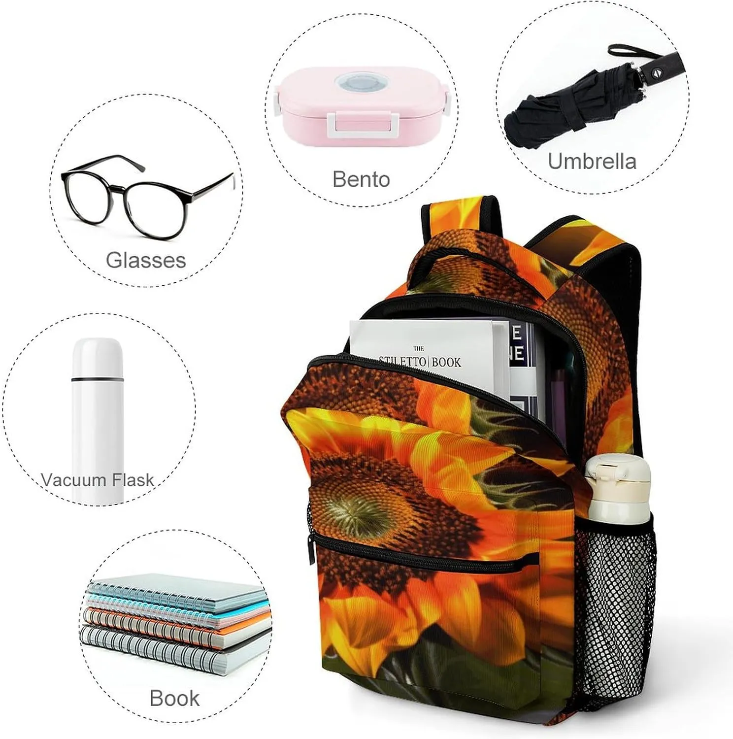 Small Backpacks Personalized Orange Sunflower Wallpaper Printing Travel Bag Lightweight Travel Backpack For Women Men
