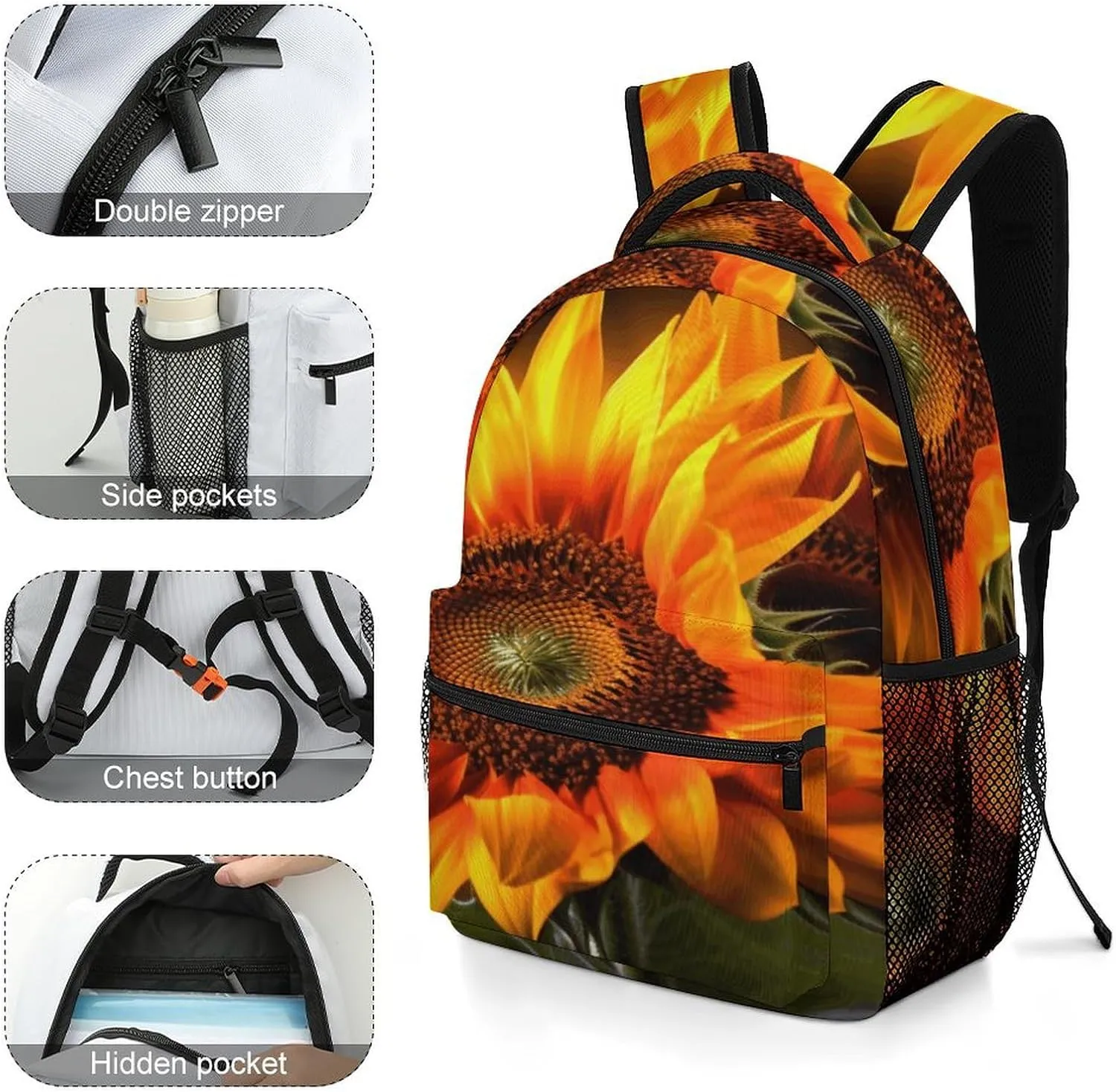 Small Backpacks Personalized Orange Sunflower Wallpaper Printing Travel Bag Lightweight Travel Backpack For Women Men