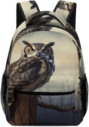 Small Backpacks Personalized Owl Sitting Tree Fence Printing Travel Bag Lightweight Travel Backpack For Women Men