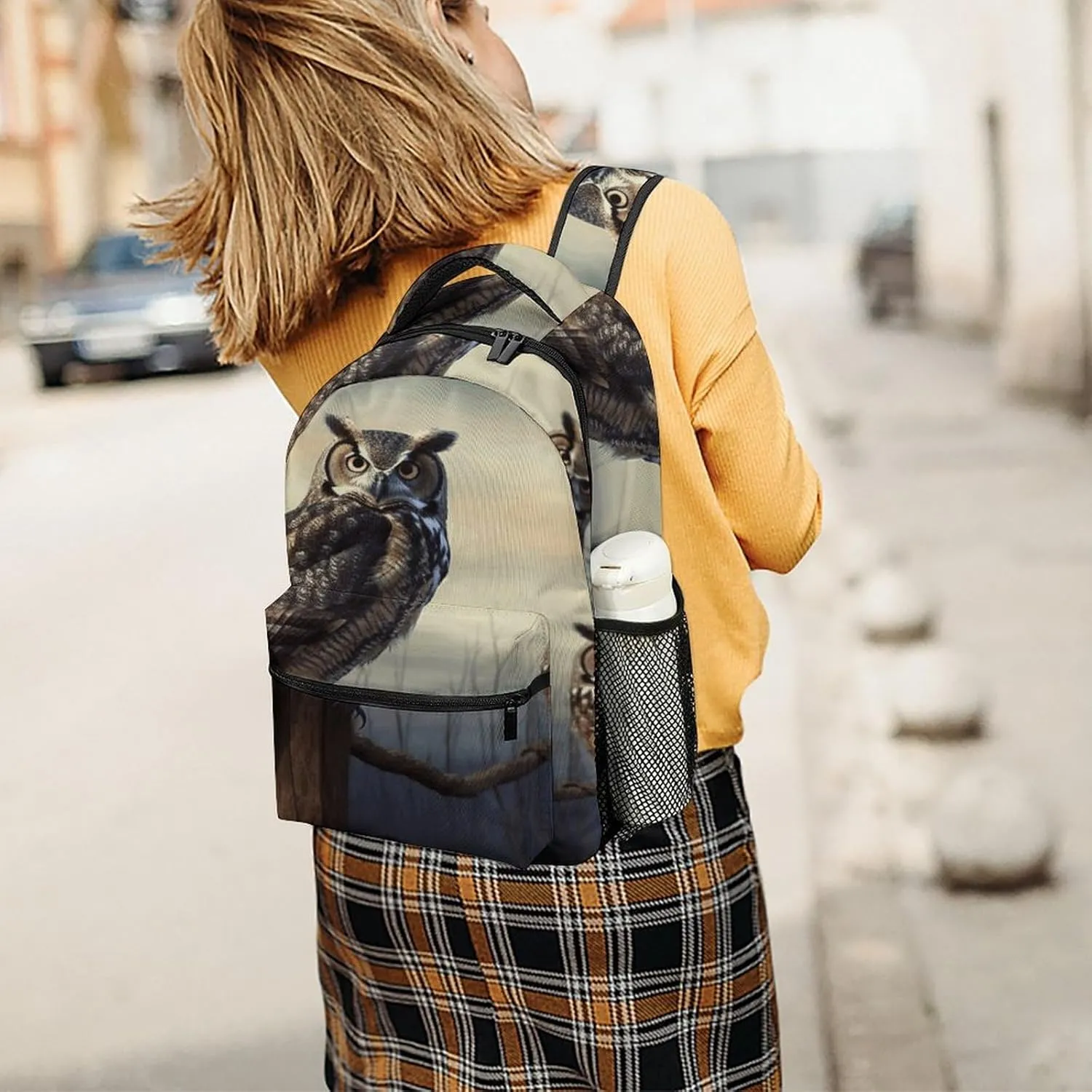 Small Backpacks Personalized Owl Sitting Tree Fence Printing Travel Bag Lightweight Travel Backpack For Women Men
