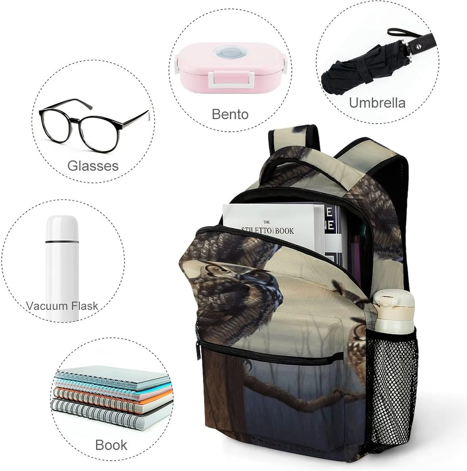 Small Backpacks Personalized Owl Sitting Tree Fence Printing Travel Bag Lightweight Travel Backpack For Women Men
