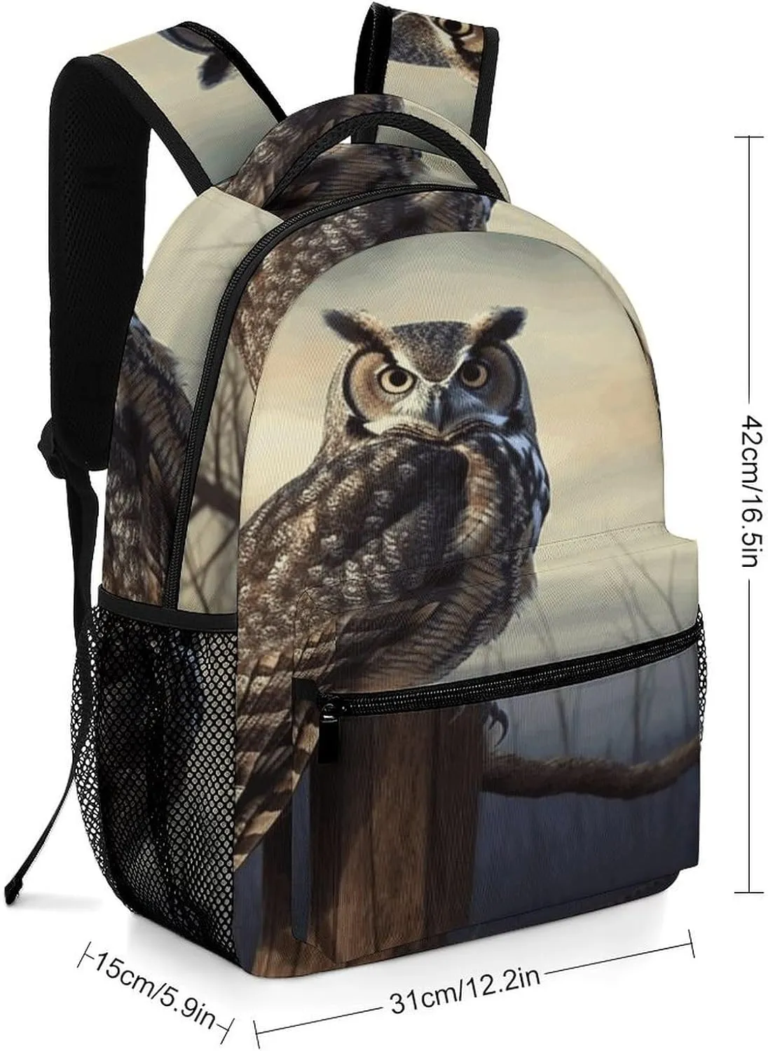 Small Backpacks Personalized Owl Sitting Tree Fence Printing Travel Bag Lightweight Travel Backpack For Women Men