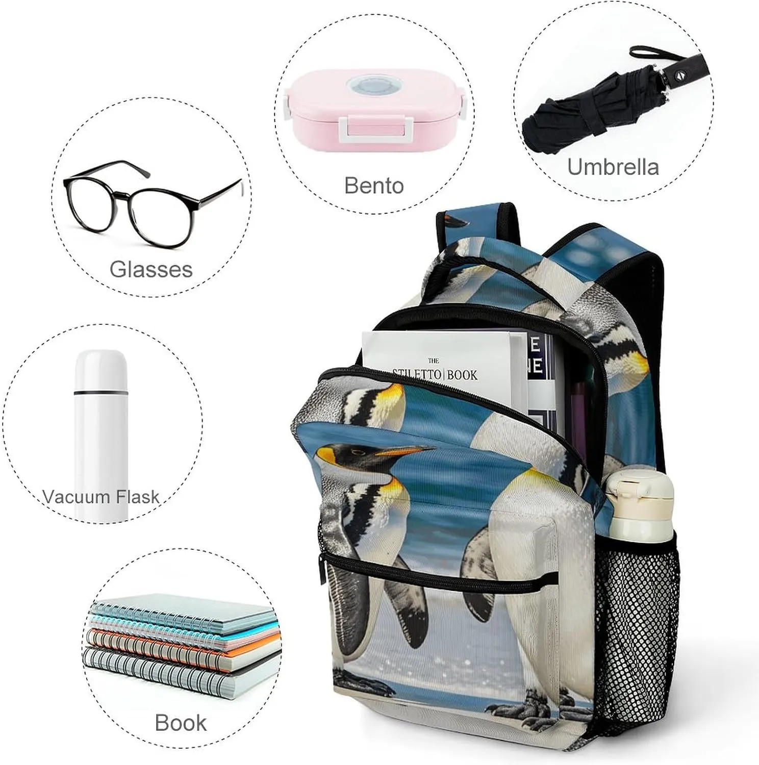 Small Backpacks Personalized Penguin And Sea Printing Travel Bag Lightweight Travel Backpack For Women Men