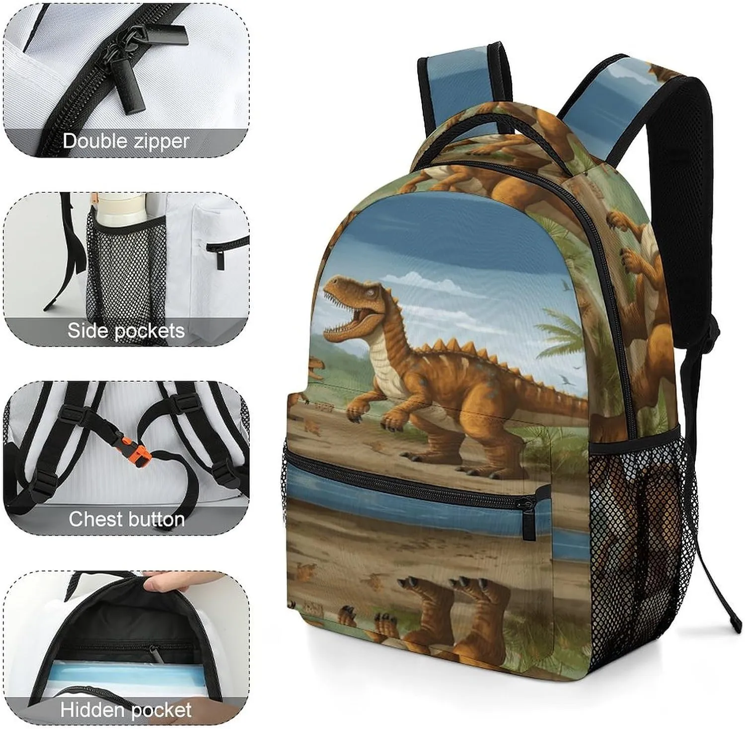 Small Backpacks Personalized Period Dinosaur Printing Travel Bag Lightweight Travel Backpack For Women Men