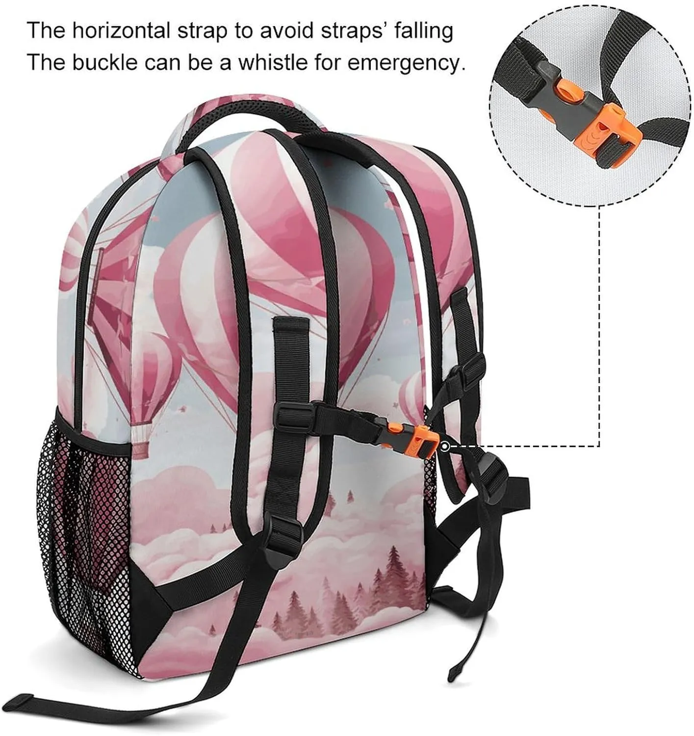 Small Backpacks Personalized Pink Hot Air Balloon Printing Travel Bag Lightweight Travel Backpack For Women Men