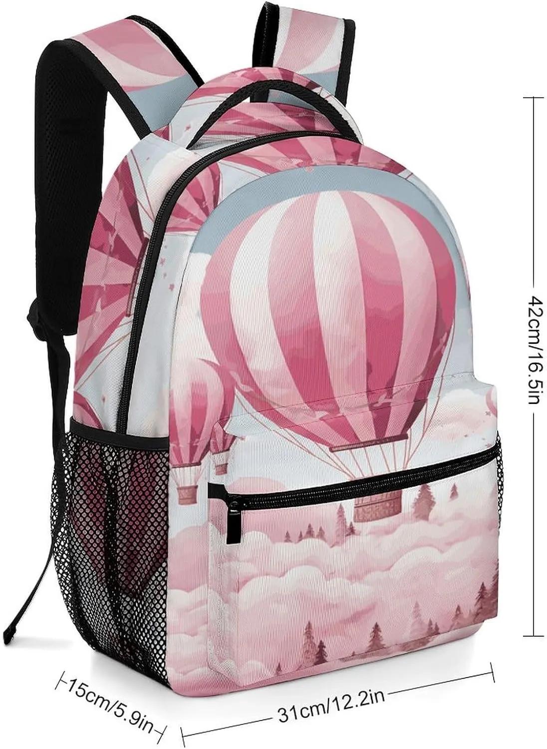 Small Backpacks Personalized Pink Hot Air Balloon Printing Travel Bag Lightweight Travel Backpack For Women Men