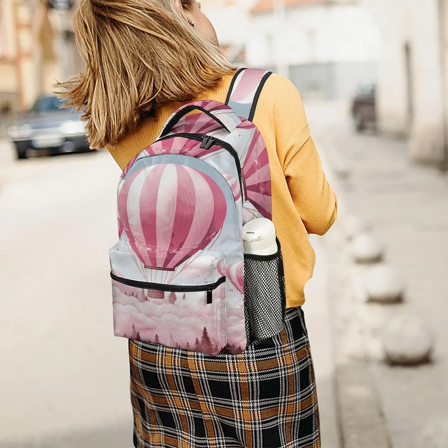 Small Backpacks Personalized Pink Hot Air Balloon Printing Travel Bag Lightweight Travel Backpack For Women Men