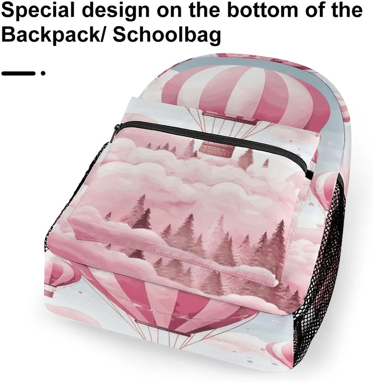 Small Backpacks Personalized Pink Hot Air Balloon Printing Travel Bag Lightweight Travel Backpack For Women Men