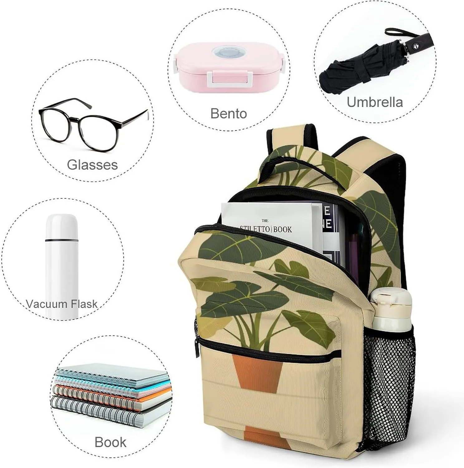 Small Backpacks Personalized Plants in Pots Printing Travel Bag Lightweight Travel Backpack For Women Men