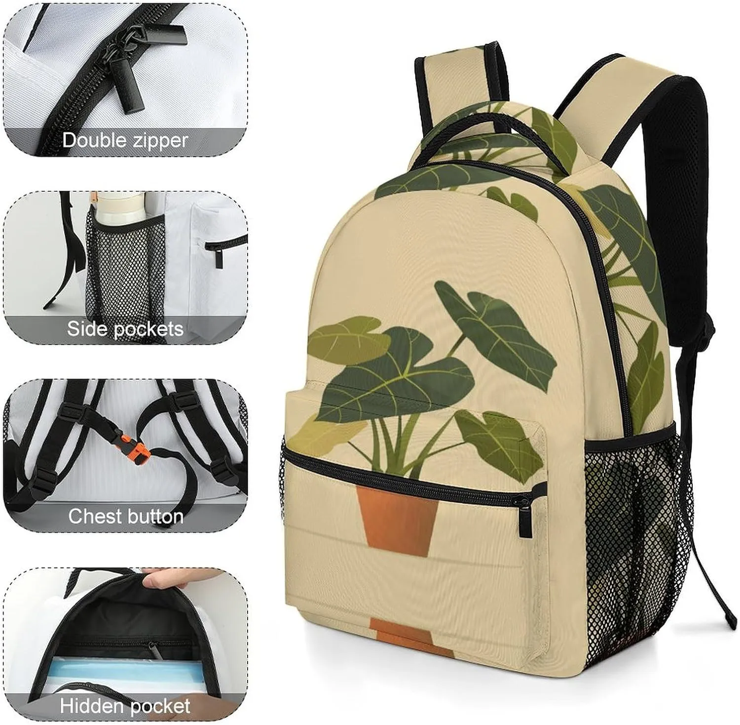 Small Backpacks Personalized Plants in Pots Printing Travel Bag Lightweight Travel Backpack For Women Men