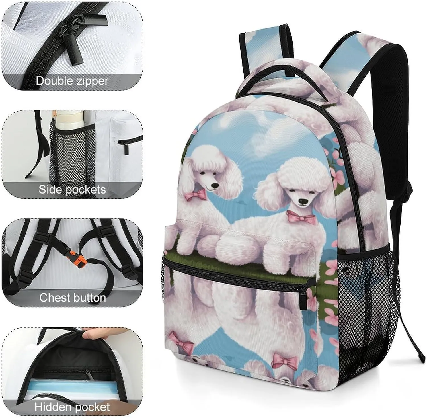 Small Backpacks Personalized Poodles Dogs Printing Travel Bag Lightweight Travel Backpack For Women Men