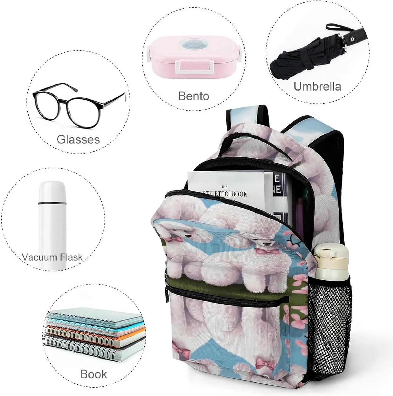 Small Backpacks Personalized Poodles Dogs Printing Travel Bag Lightweight Travel Backpack For Women Men