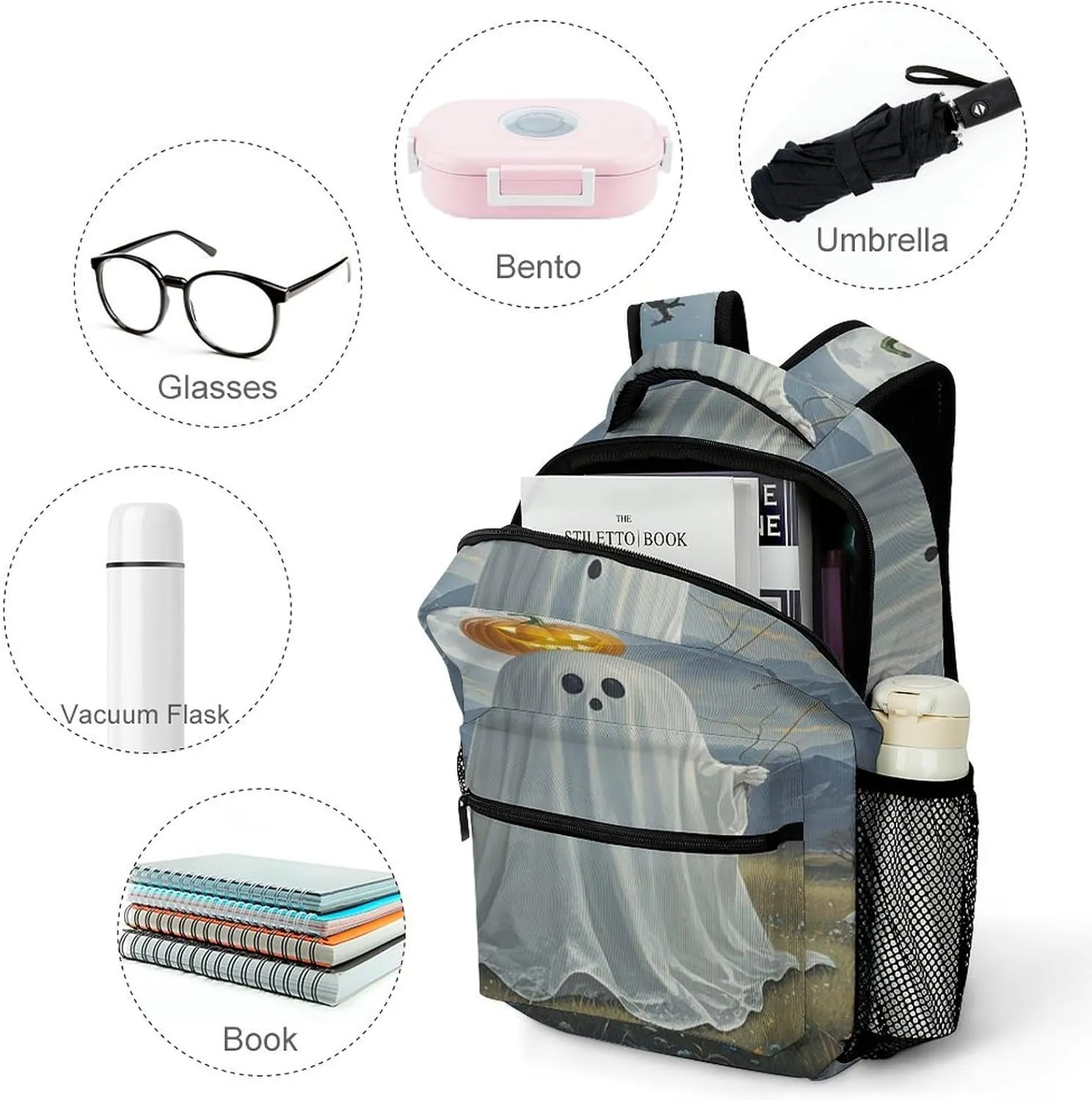 Small Backpacks Personalized Pumpkin Balloon Printing Travel Bag Lightweight Travel Backpack For Women Men
