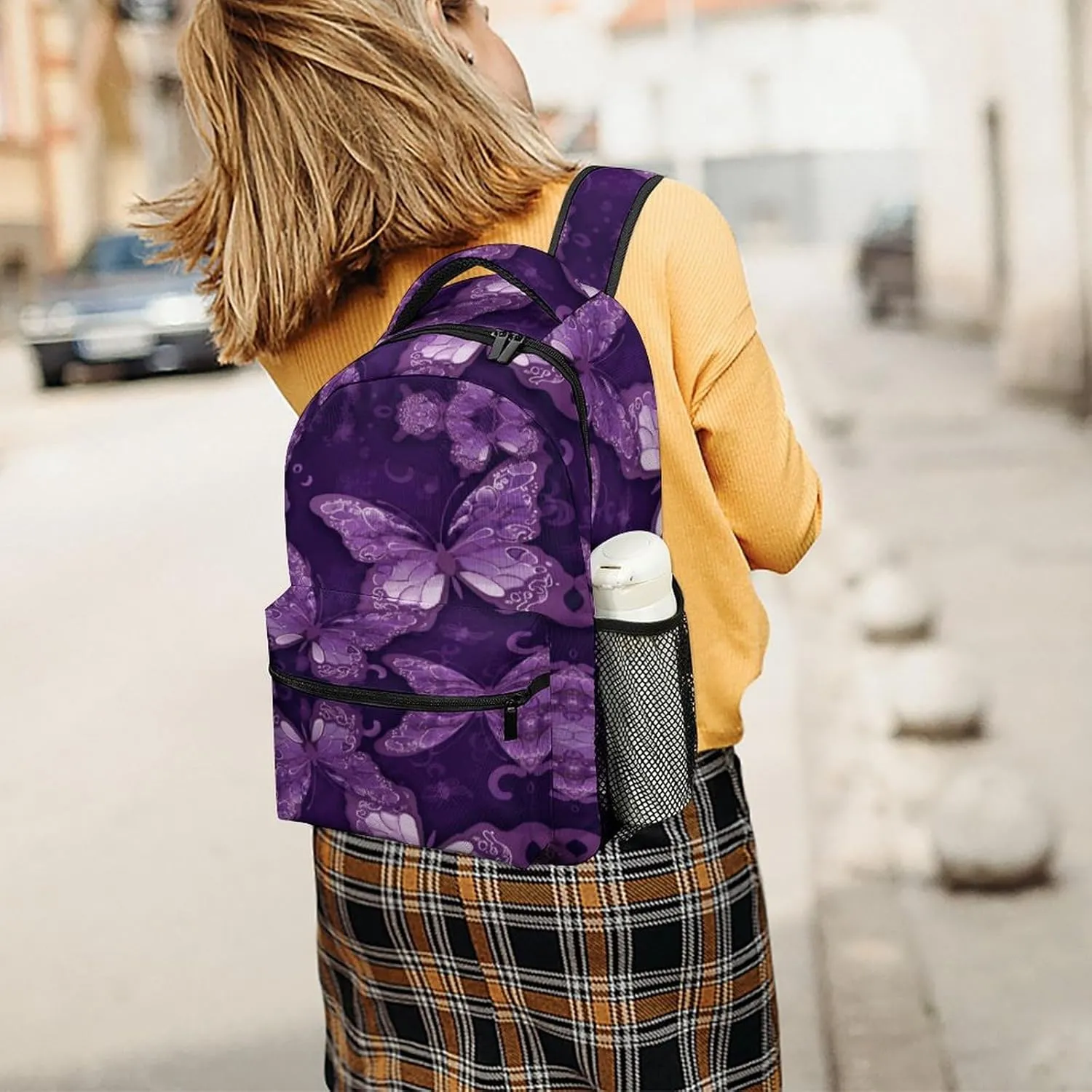 Small Backpacks Personalized Purple Butterflies Printing Travel Bag Lightweight Travel Backpack For Women Men
