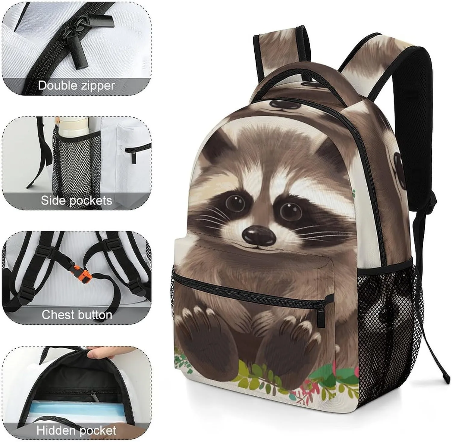 Small Backpacks Personalized Raccoon Printing Travel Bag Lightweight Travel Backpack For Women Men
