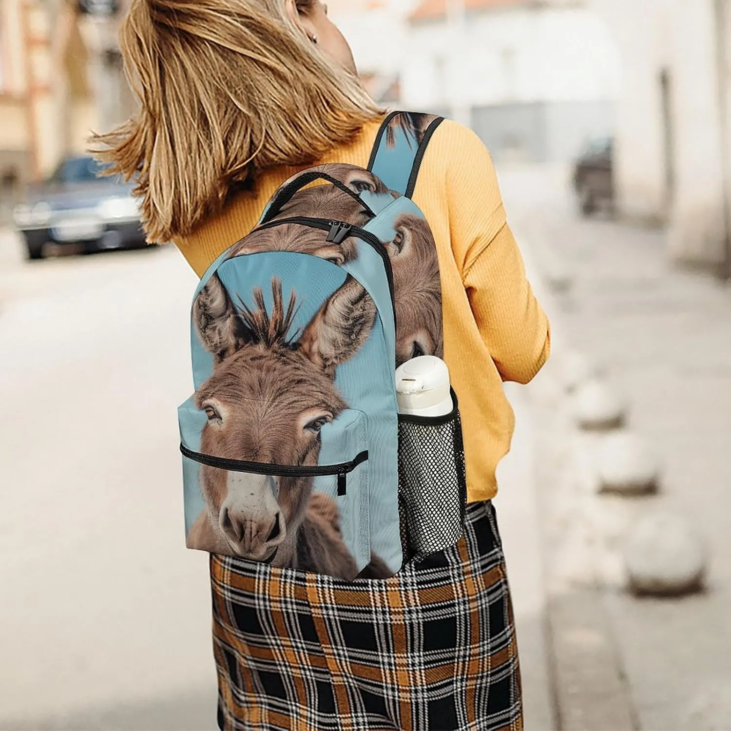 Small Backpacks Personalized Real Image of Donkey Printing Travel Bag Lightweight Travel Backpack For Women Men