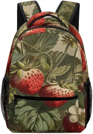 Small Backpacks Personalized Red Strawberry Printing Travel Bag Lightweight Travel Backpack For Women Men